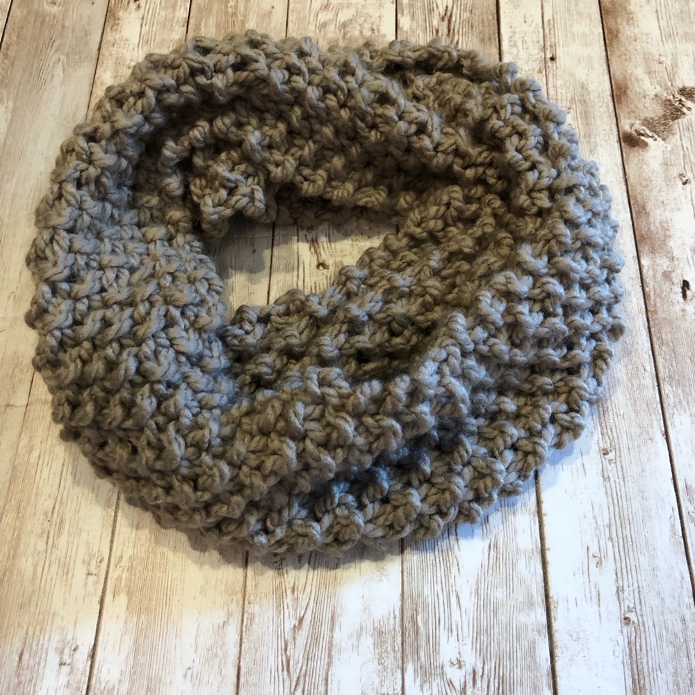 Cream colored handmade infinity scarf.